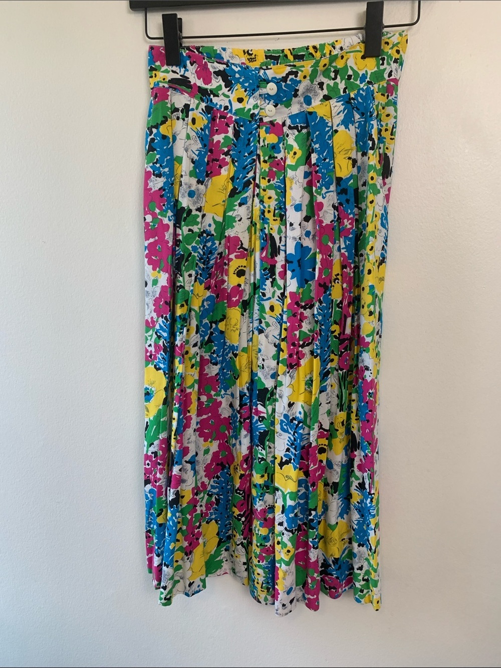 Vintage Pleated Floral Midi Skirt in Yellow, Blue, Pink & Green - Picture 4 of 12